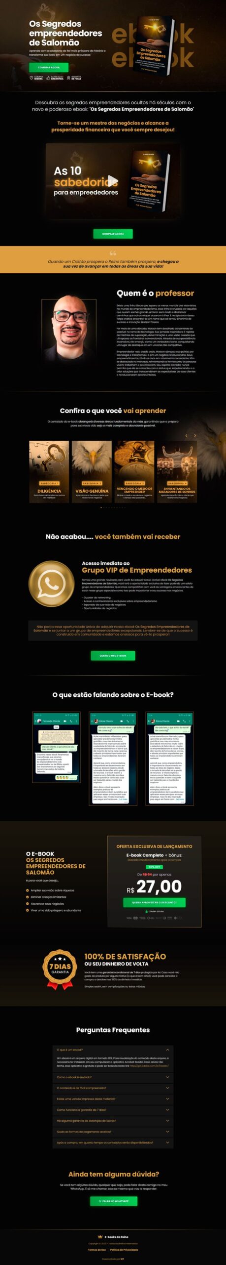 Página de Vendas Ebook Os Segredos Empreendedores de Salomão